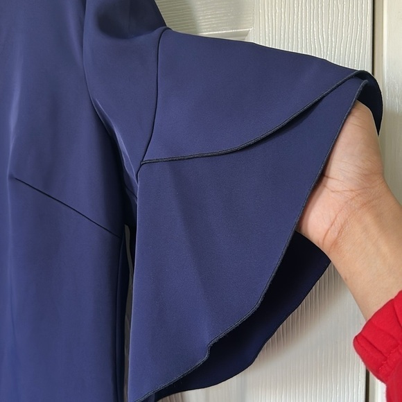 Trina Turk Navy Blue Rocks Flutter-Sleeve Shift Mini Dress Size 12 - Picture 6 of 7